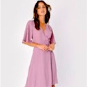 Lulu’s Farah Mauve Print Midi Wrap Dress XS